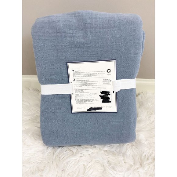 Pottery Barn Teen Dorm Organic Reversible Muslin Duvet Cover Twin / Twin XL Blue - Picture 2 of 4